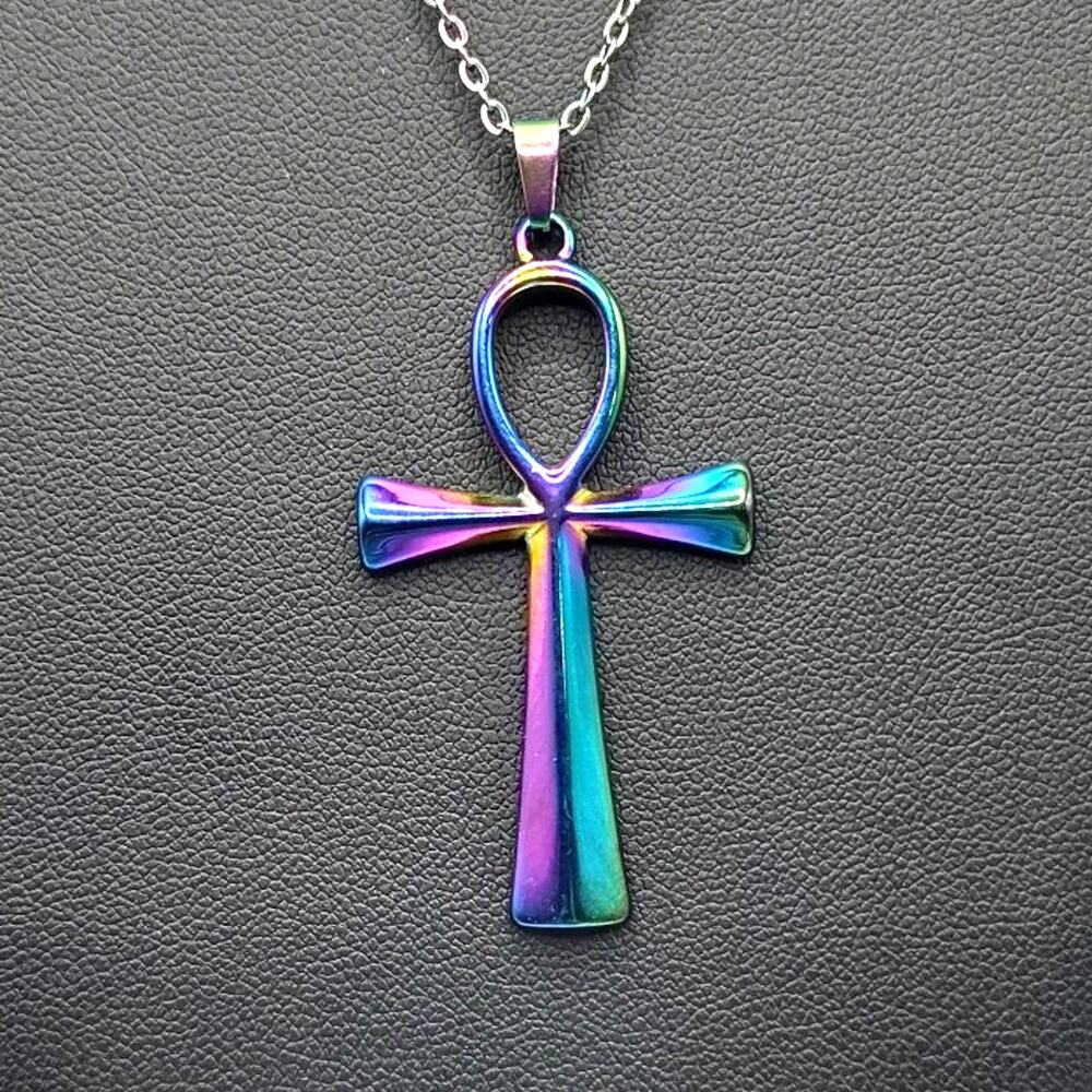 Stainless Iridescent Egyptian Ankh Necklace African Black History Birthday Gift